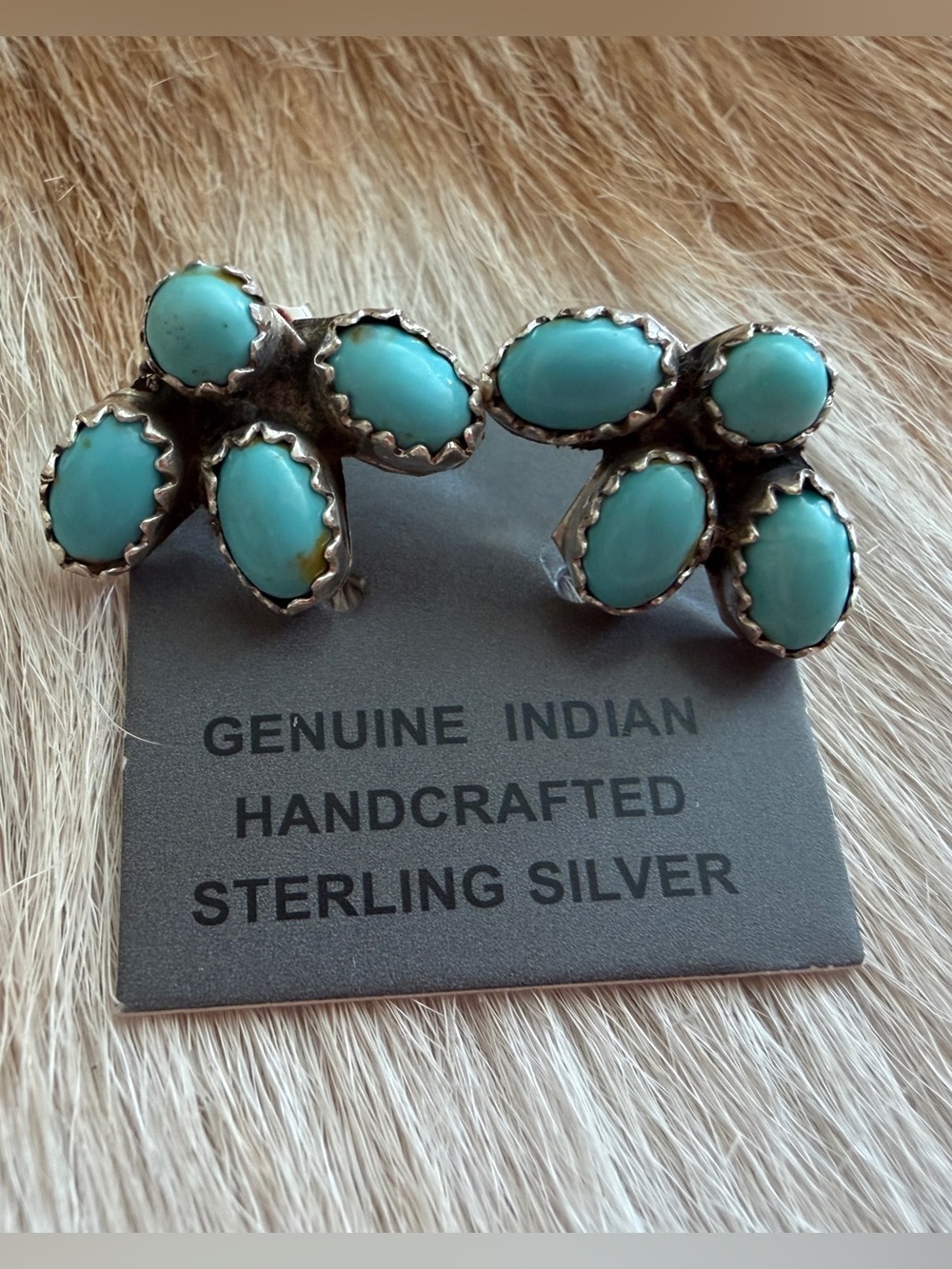 ❤️ Navajo Handcrafted Kingman Turquoise Cluster Sterling Stud Earrings USA